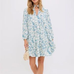 Tuckernuck Blue and White Floral Long Sleeve Dress